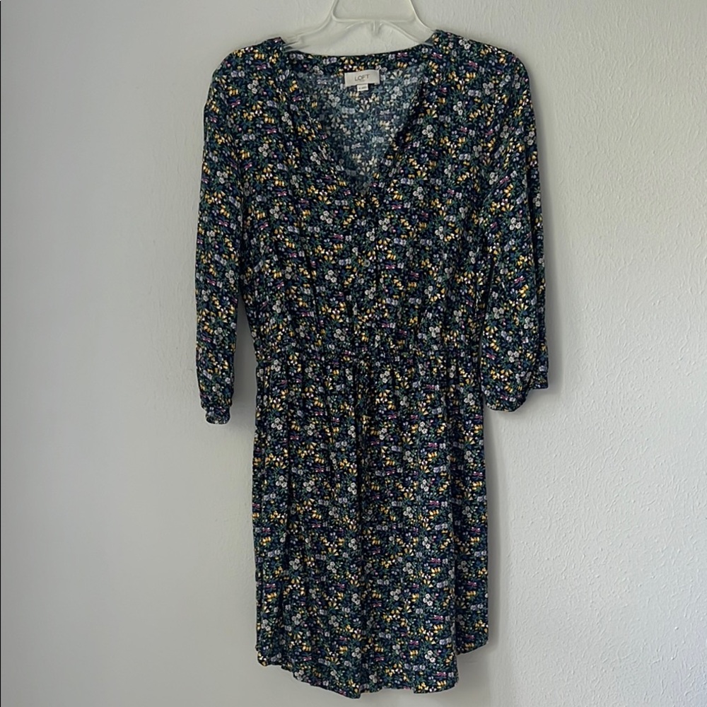 LOFT Floral V-Neck Sundress with Cuffed Sleeves